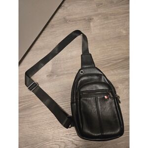 WESTEND Black Faux Leather Sling Bag Chest Pack Men's Crossbody Travel